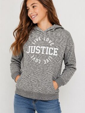 Desigual Gray Hooded Pullover Sweatshirt with White Graphic